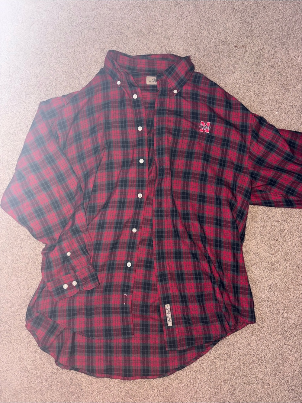 Men's Huskers Red & Black Plaid Button-Down Shirt